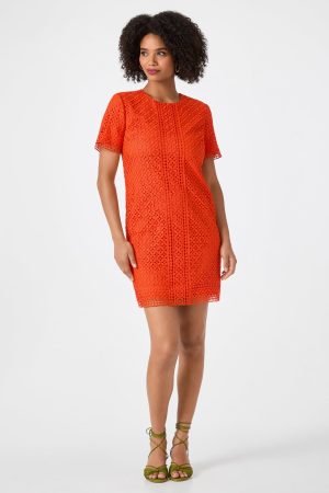 Kimasu Short-Sleeve Lace Mini Dress