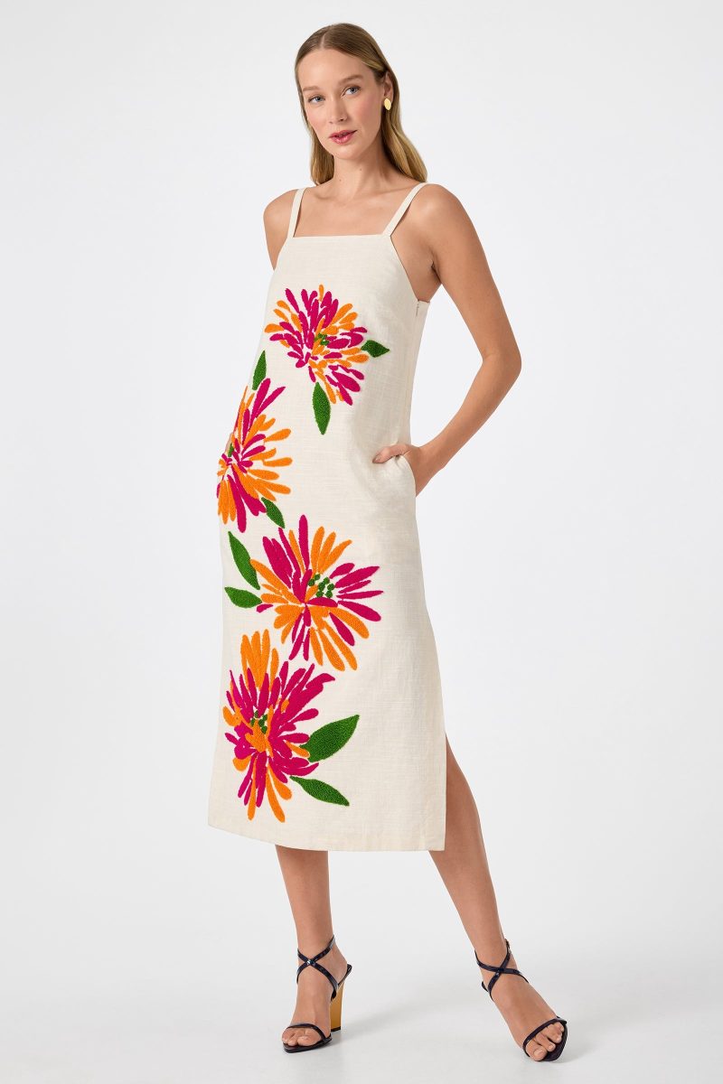 Yona Embroidered Flowers Midi Dress - Image 2