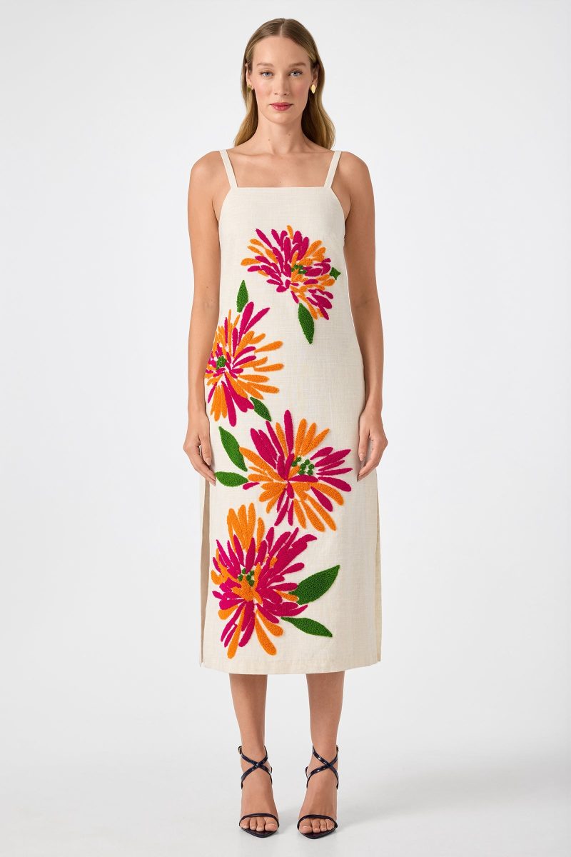Yona Embroidered Flowers Midi Dress - Image 3